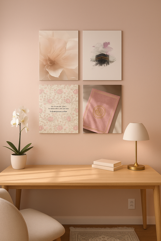 Pembe Minimal İslami Kanvas 4'lü Set