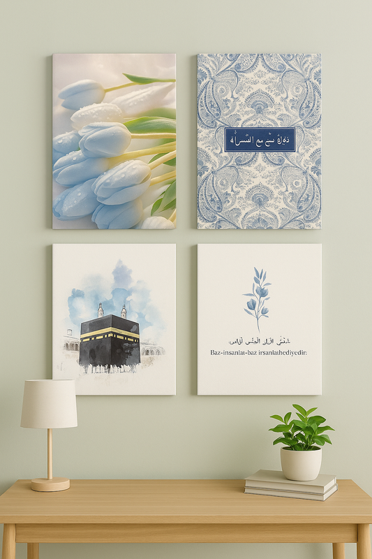 Mavi Huzur Koleksiyonu – 4’lü Soft İslami Kanvas Set