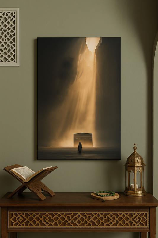 Aydınlığa Yolculuk — Kâbe Kanvas Tablo | İslami Duvar Dekoru | Modern Dini Tablo